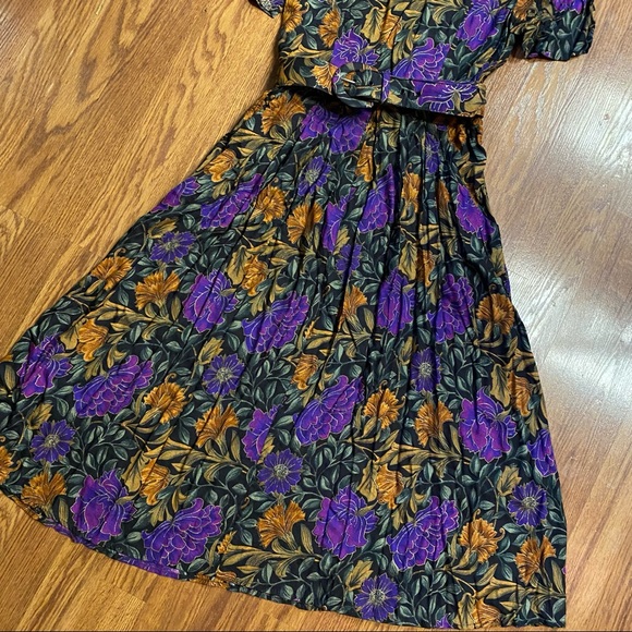Vintage 90’s Floral Dress Belted Short Sleeve Dress 90’s does 50’s Size Small - Picture 4 of 13
